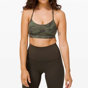 lululemon Flow Y Bra - Olive Green Camo Print - Size 6